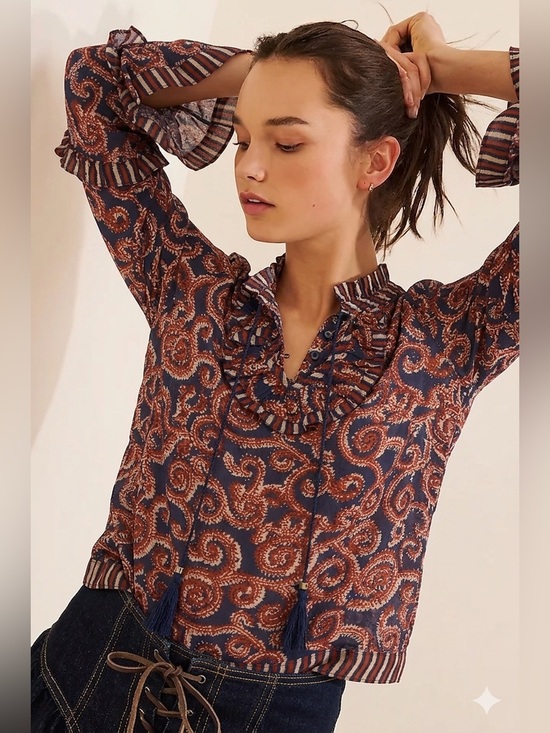 Tory Burch Tops - TORY BURCH $258 • 18.5” PTP • Boho Gwenna Jacquard Ruffle Tunic